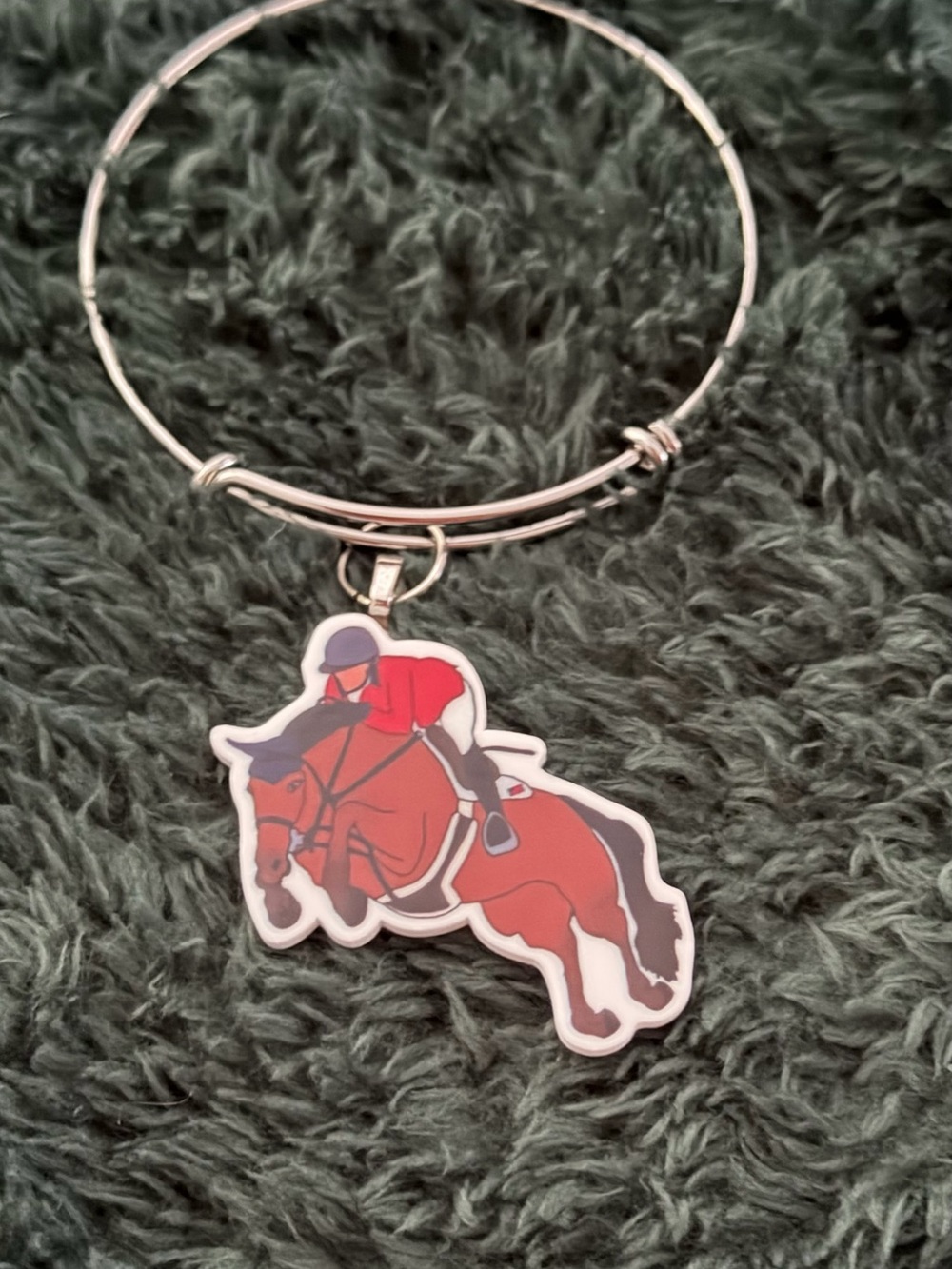 Equestrian Jumping Charm Bangle Bracelet - Red & Brown
